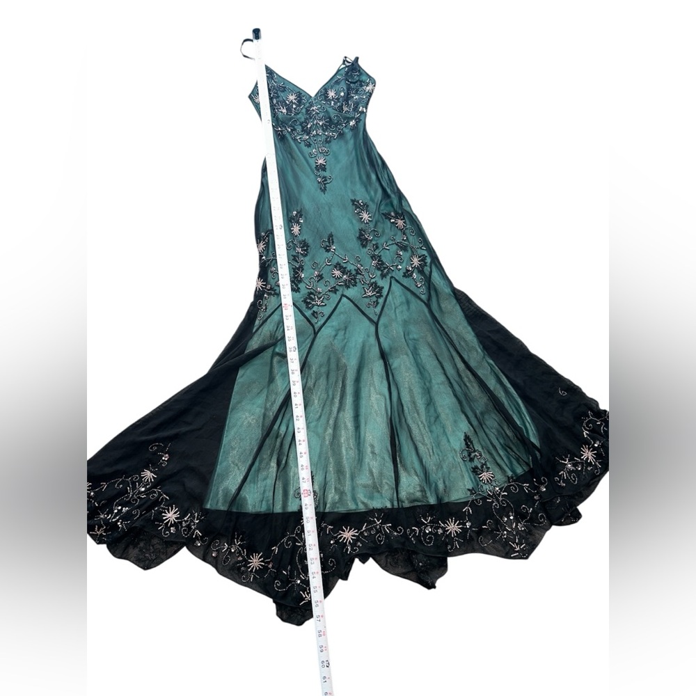Adrianna Papell Dark Green Embellished Gown Silk Beaded Evening Gown Size 4 - Picture 16 of 16